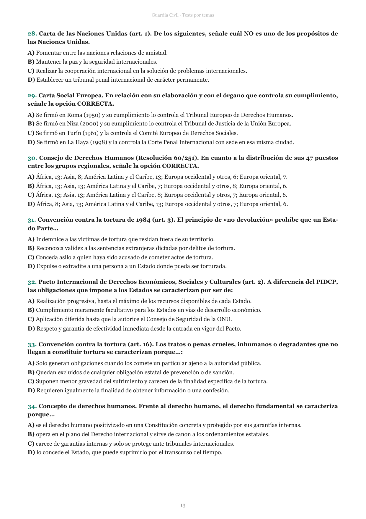 Página de preguntas del libro de test de la Guardia Civil