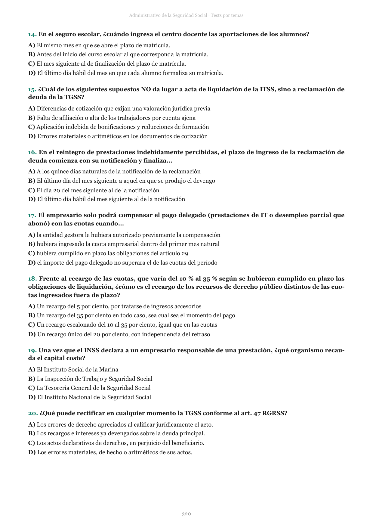 Página de preguntas del libro de Administrativo de la Seguridad Social