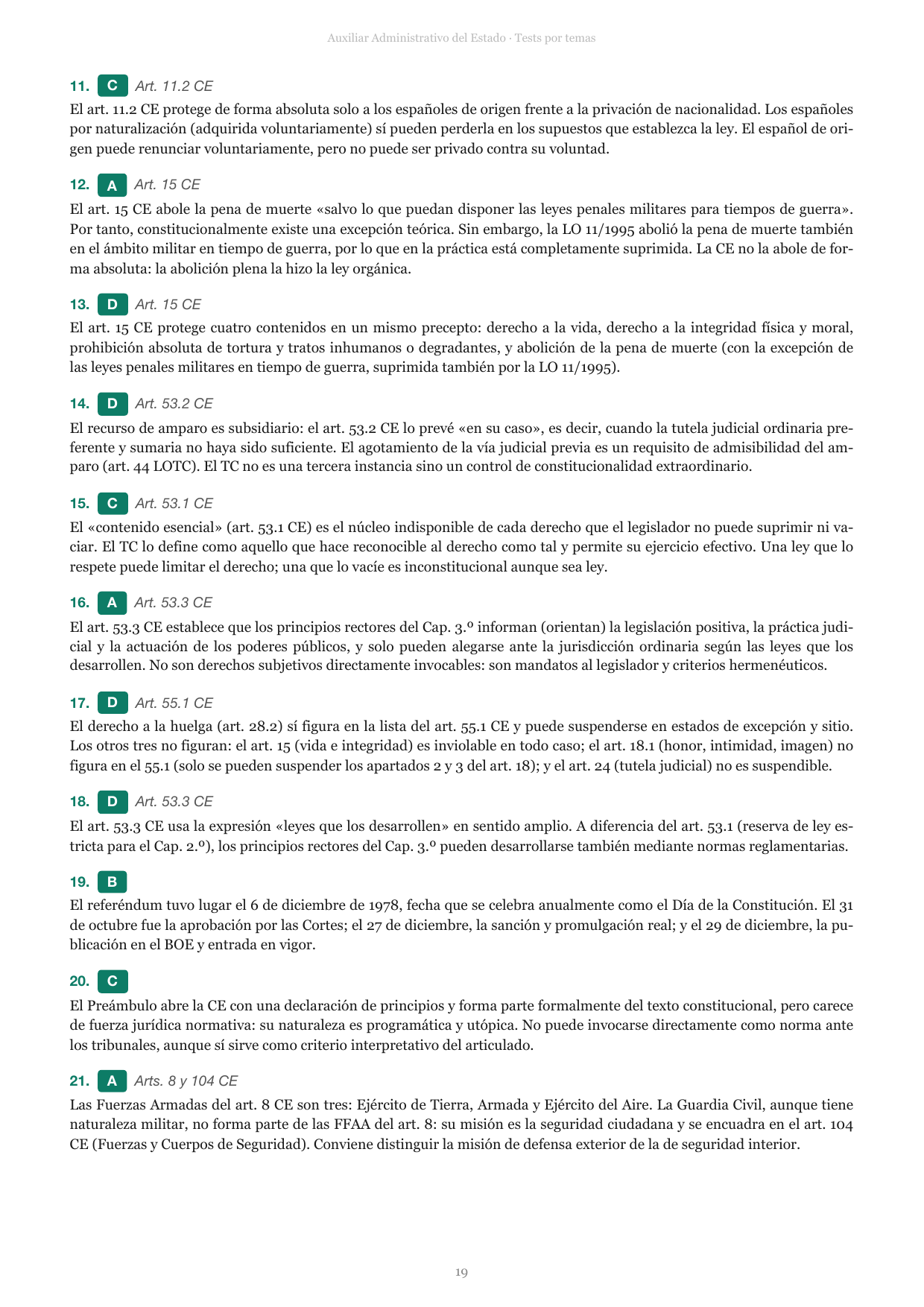 Página de soluciones explicadas del libro de Auxiliar Administrativo del Estado