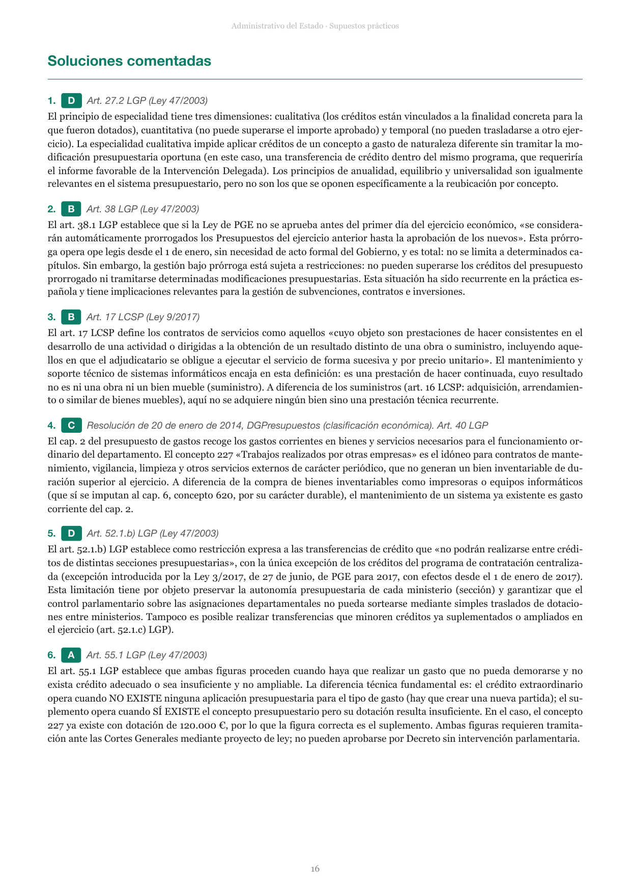 Página de soluciones comentadas de un supuesto práctico del Administrativo del Estado
