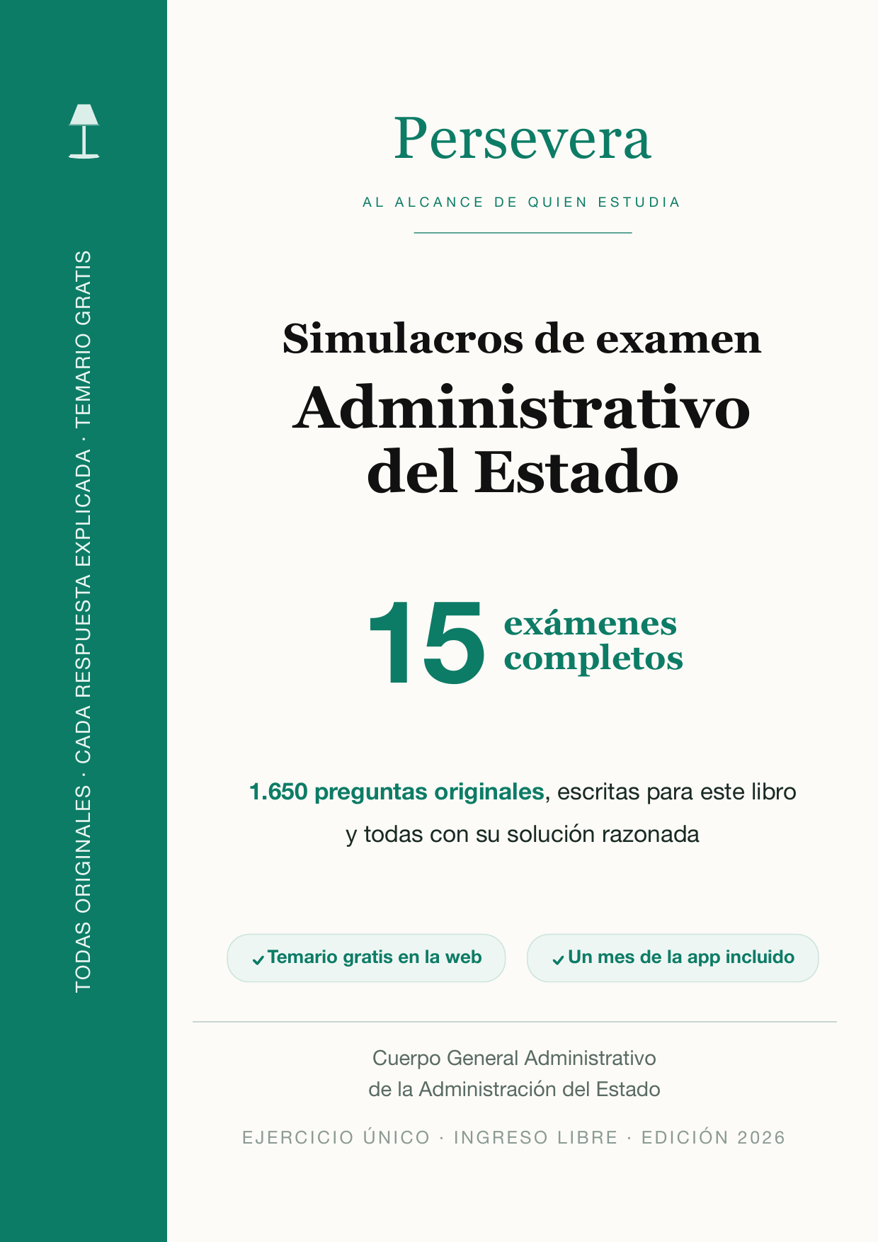 Cubierta del libro de 15 simulacros de examen (Administrativo del Estado)