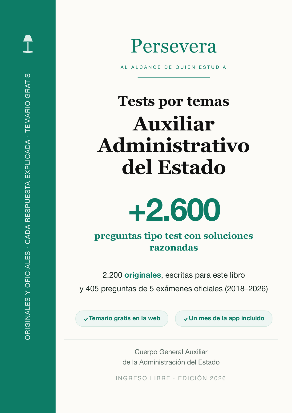 Cubierta del libro de tests por temas (Auxiliar Administrativo del Estado)